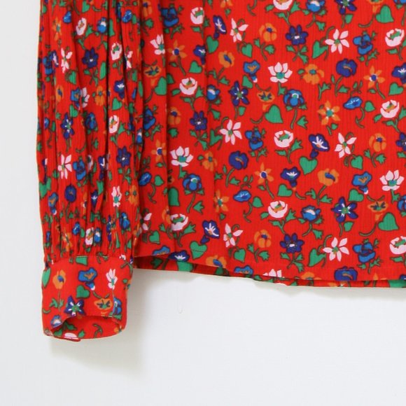 Yves St Laurent YSL Cotton Crepe (red) Calico Peasant Blouse - Picture 7 of 7